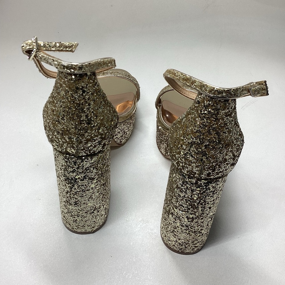 Badgley Mischka Party Platform Block Heel in‎ Gold Silver Glitter - Picture 4 of 16